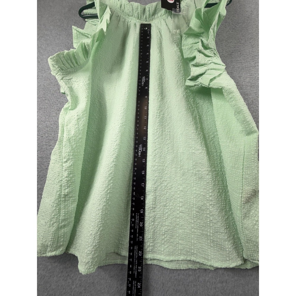 Perch By Blu Pepper Blouse Womens 2XL Mint Green Ruffle Sleeveless Textured Top - Picture 7 of 9